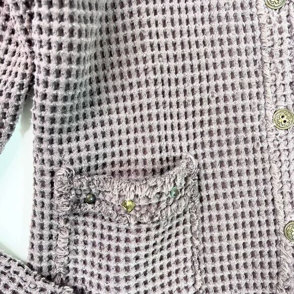 Focus Cardigan Sweater Womens Purple Waffle Texture Button-Front lagenlook - Picture 3 of 13